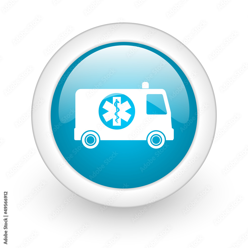 ambulance blue circle glossy web icon on white background