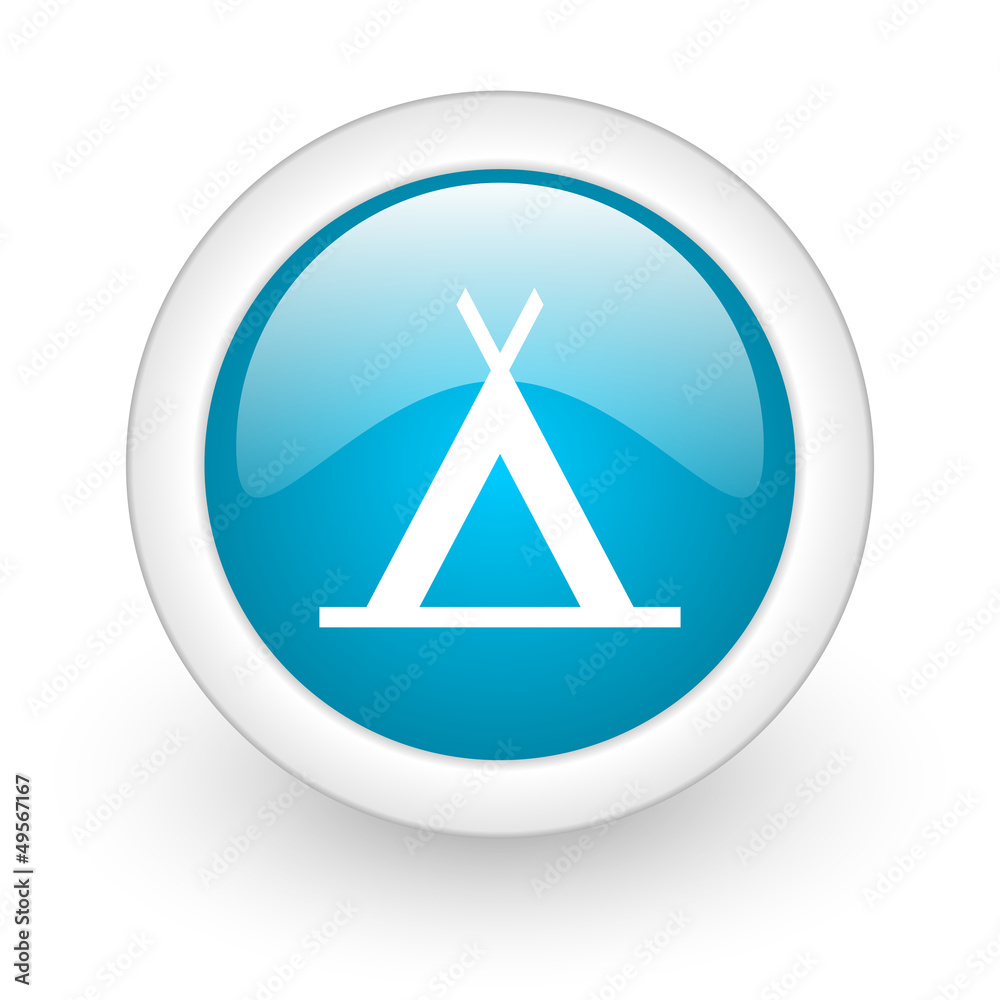 camping blue circle glossy web icon on white background camping blue circle glossy web icon on white background