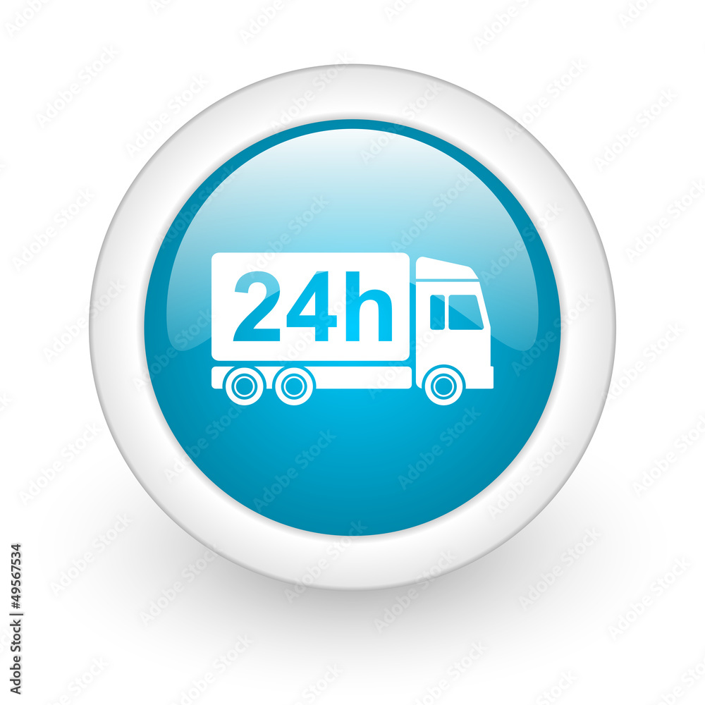 delivery 24h blue circle glossy web icon on white background delivery 24h blue circle glossy web icon on white background