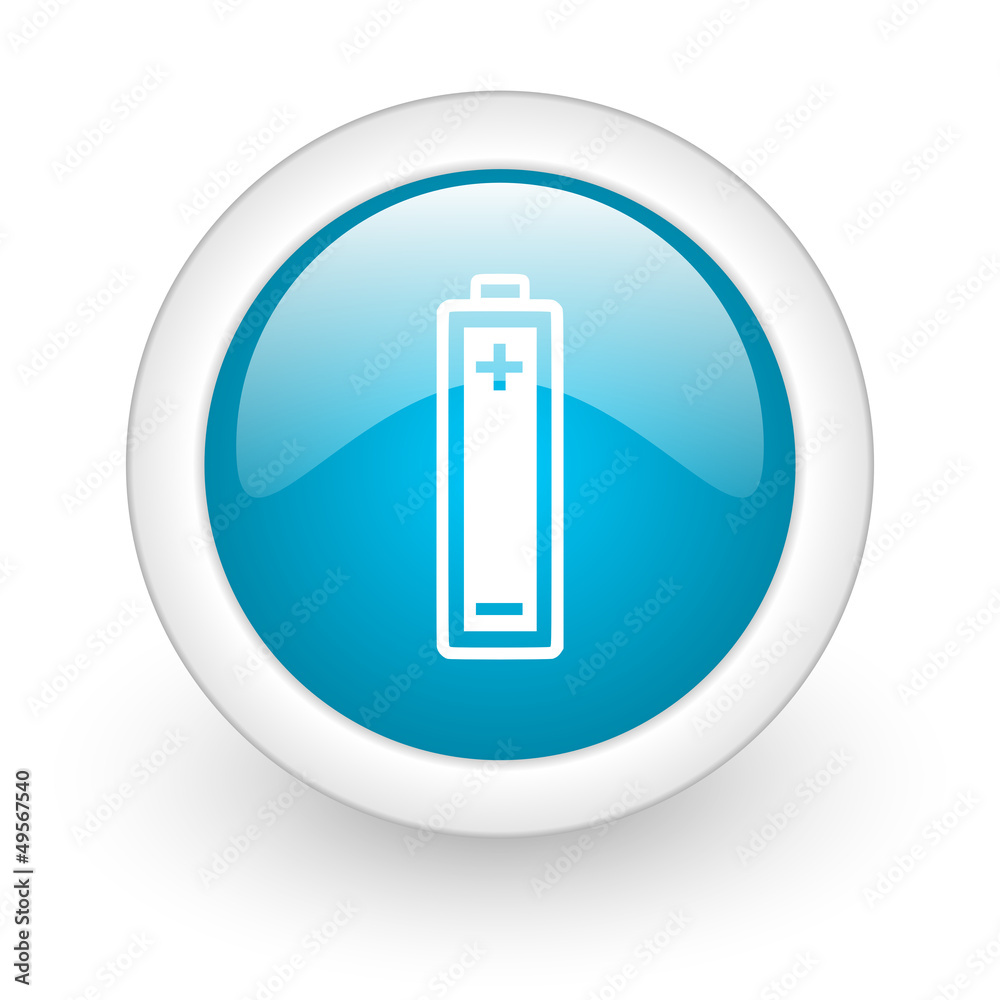 battery blue circle glossy web icon on white background battery blue circle glossy web icon on white background