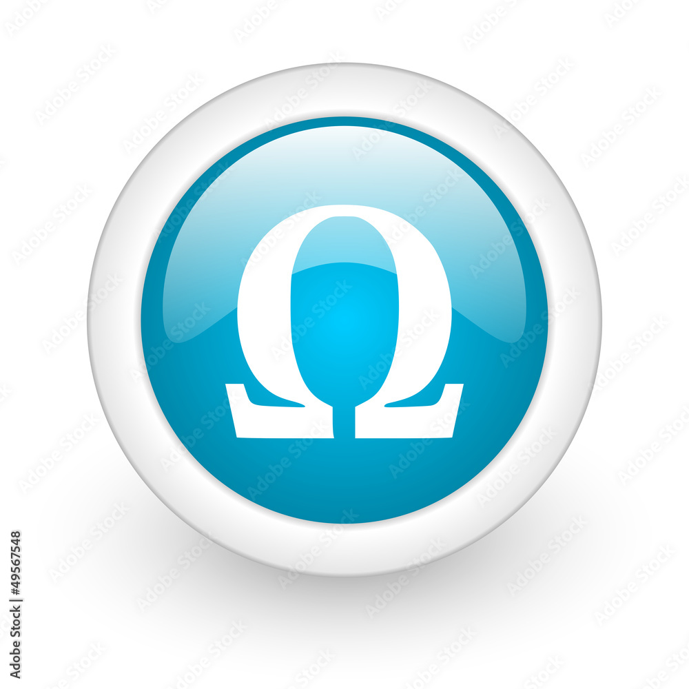 omega blue circle glossy web icon on white background omega blue circle glossy web icon on white background