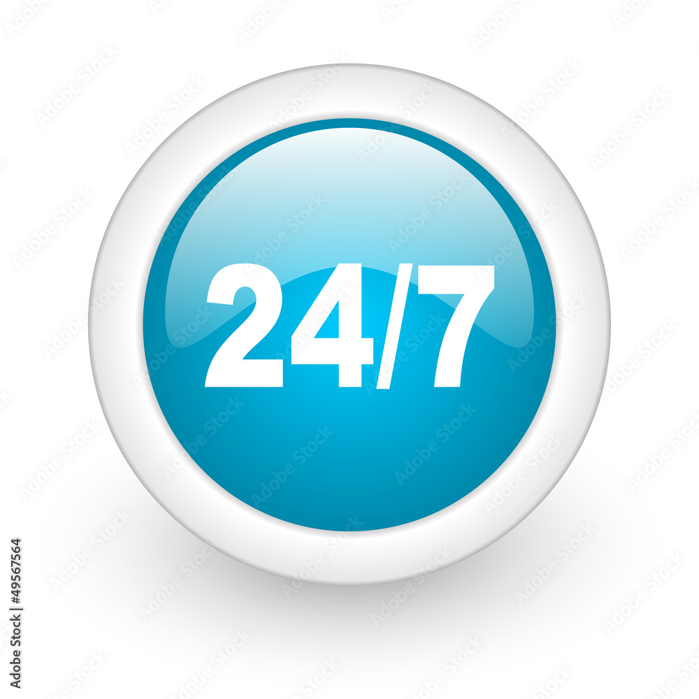 24/7 blue circle glossy web icon on white background 24/7 blue circle glossy web icon on white background