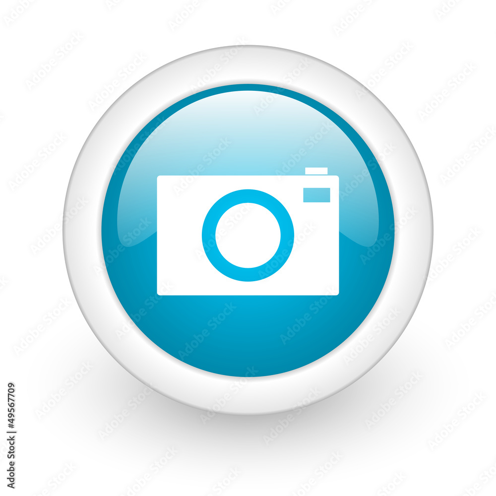 camera blue circle glossy web icon on white background