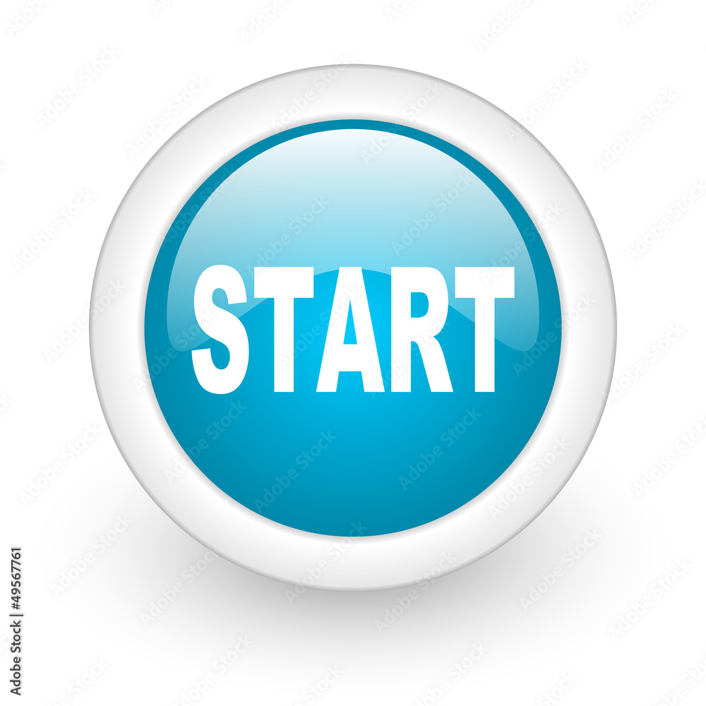 start blue circle glossy web icon on white background start blue circle glossy web icon on white background