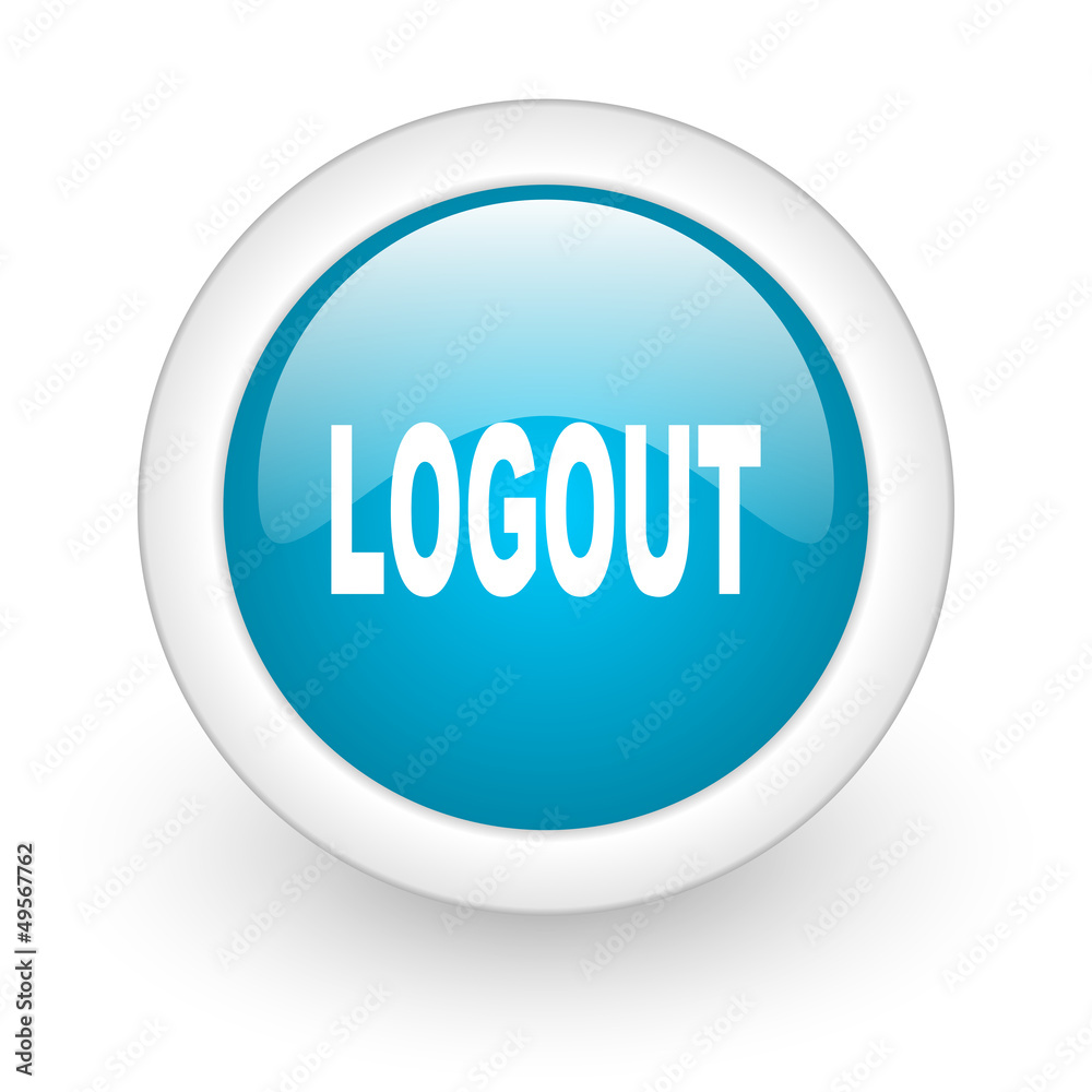 logout blue circle glossy web icon on white background logout blue circle glossy web icon on white background