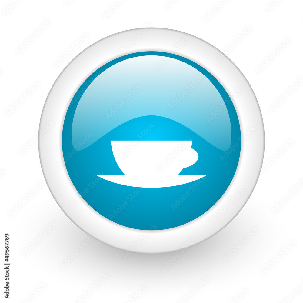coffee cup blue circle glossy web icon on white background coffee cup blue circle glossy web icon on white background