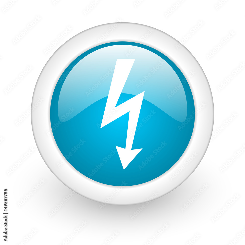 lightning blue circle glossy web icon on white background lightning blue circle glossy web icon on white background