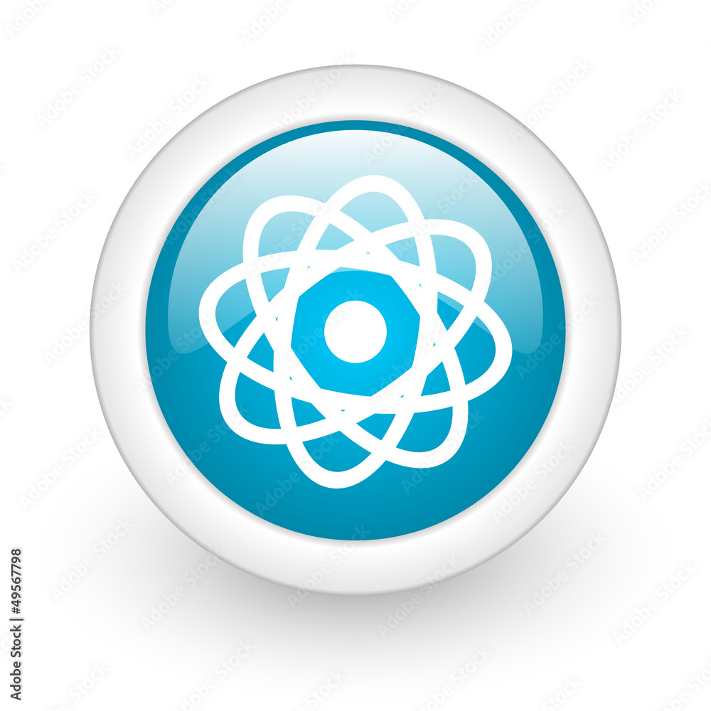 atom blue circle glossy web icon on white background atom blue circle glossy web icon on white background
