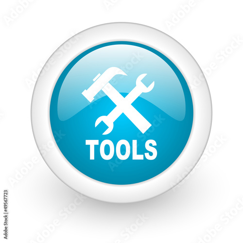 tools blue circle glossy web icon on white background