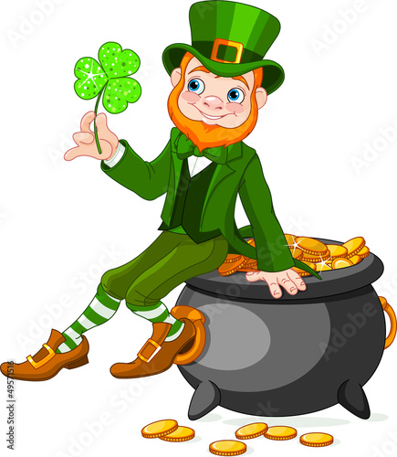 Leprechaun sitting on pot of gold