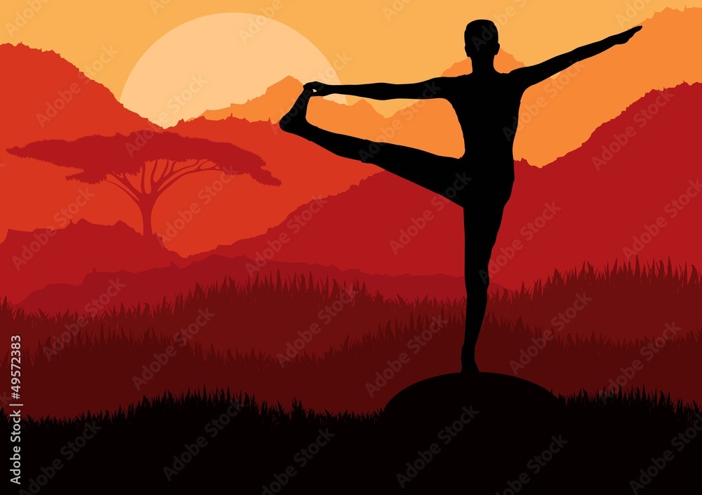 Yoga woman sunrise vector background