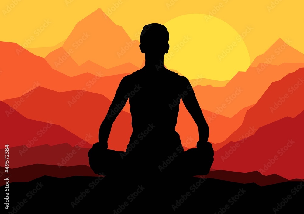 Yoga woman sunrise vector background
