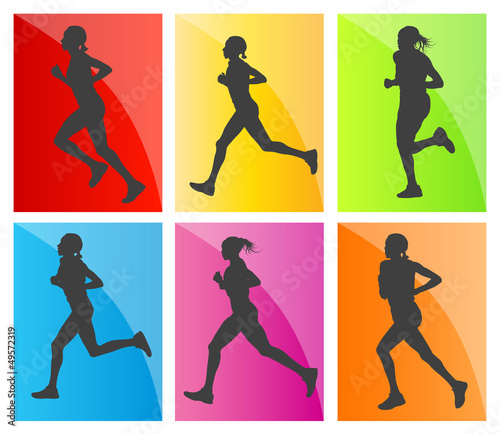 Man marathon runners silhouettes set