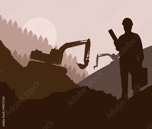 Construction site and engineer vector background