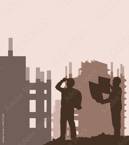 Construction site and engineer vector background