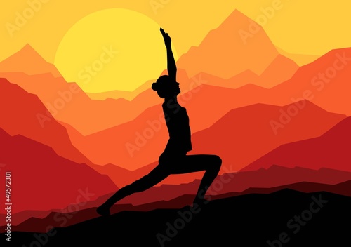 Yoga woman sunrise vector background