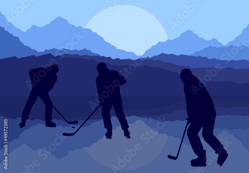 Hockey players on abstract ice field vector background