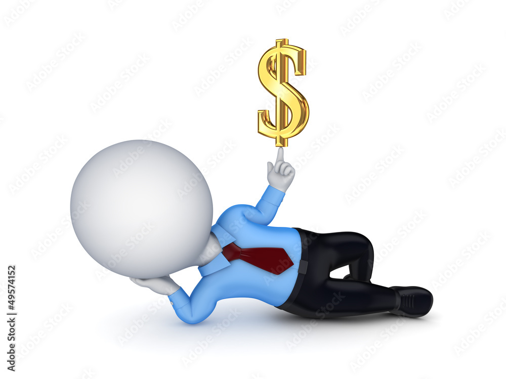 3d small person with a sign of dollar. 3d small person with a sign of dollar.