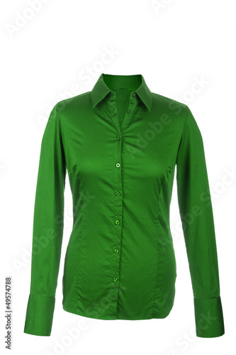 Hollow green blouse with long sleeves, isolated on white backgro
