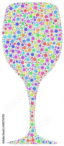 Decorative glass of wine in a mosaic of harlequin bubbles