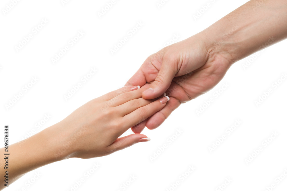 The hand of the man's and woman's hand touch tenderly