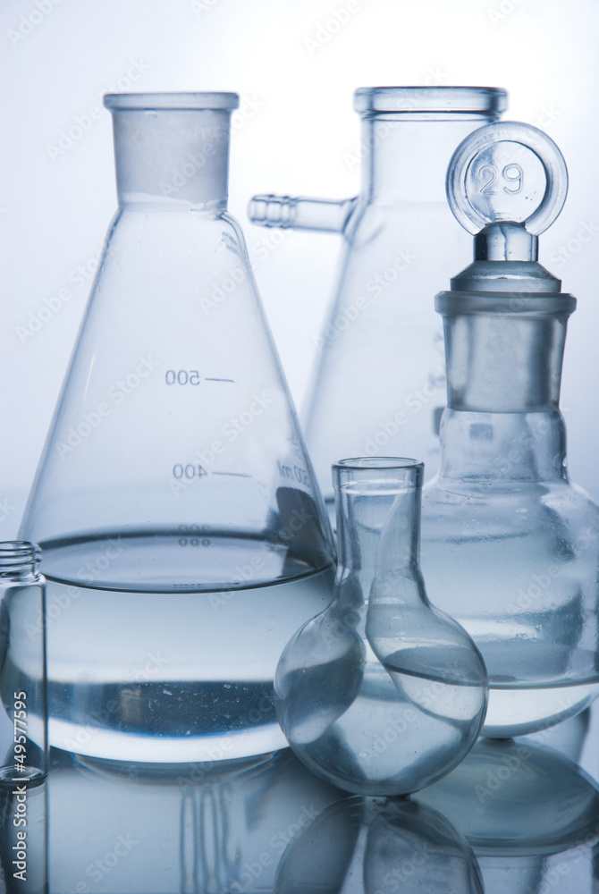 Laboratory glassware over white Laboratory glassware over white