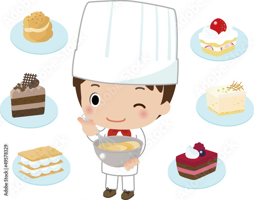 パティシエとたくさんのケーキ
