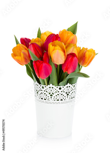 Wallpaper Mural Red and orange tulips in flowerpot Torontodigital.ca