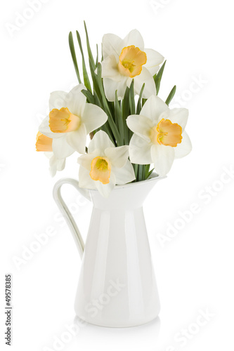 Fototapeta Naklejka Na Ścianę i Meble -  Bouquet of white daffodils in jug