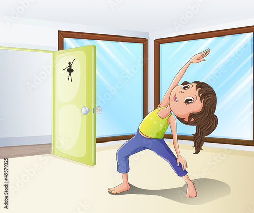 A girl warming up in a room