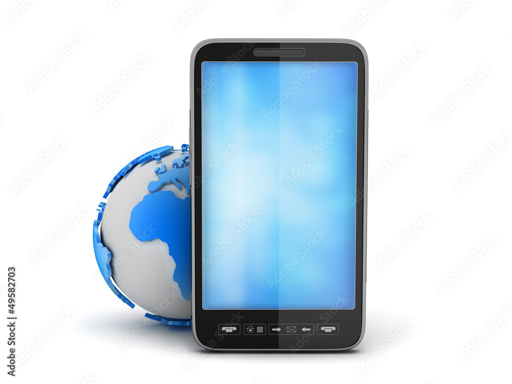 Cell phone and earth globe on white background Cell phone and earth globe on white background