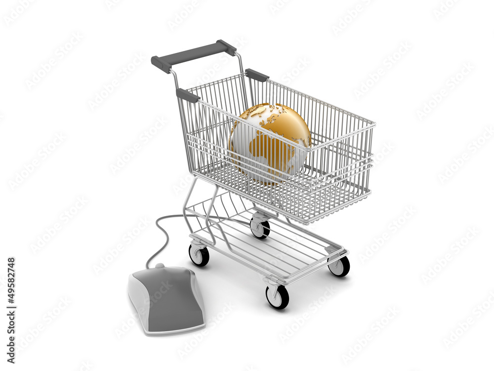 E-shopping - shopping cart, computer mouse and earth globe