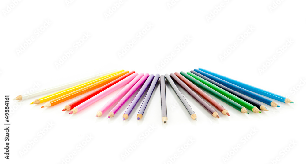 Colour pencils isolated on white background.  Many different col