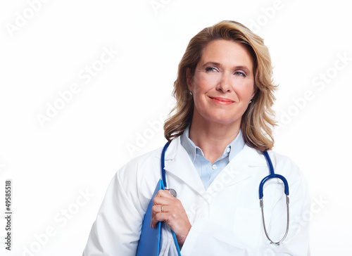 Smiling medical doctor woman with stethoscope.