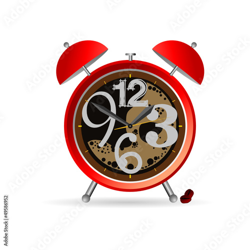 red clock with coffee in background photo