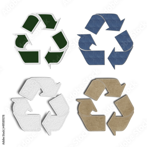 Recycle Symbol with stitch sewing material Background