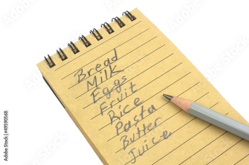 Shopping list on a natural note paper