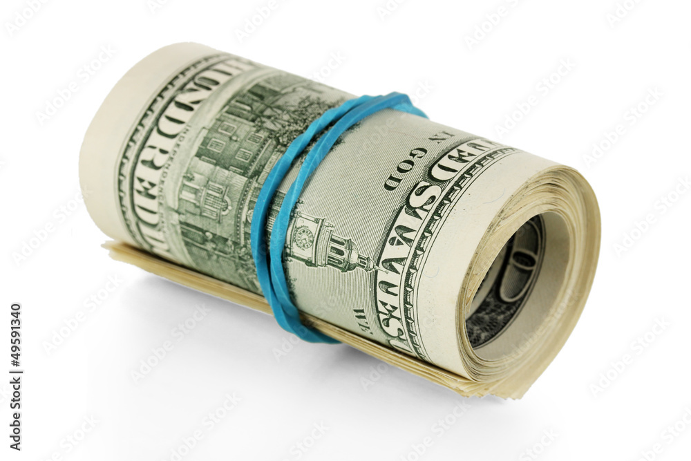 Twisted bundle 100 dollar bills isolated on white Twisted bundle 100 dollar bills isolated on white