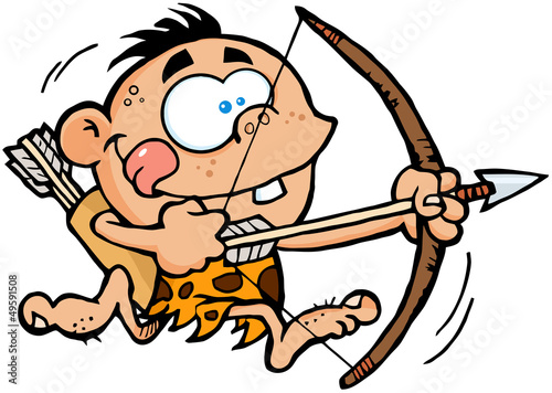 Cave Boy Running With Bow And Arrow