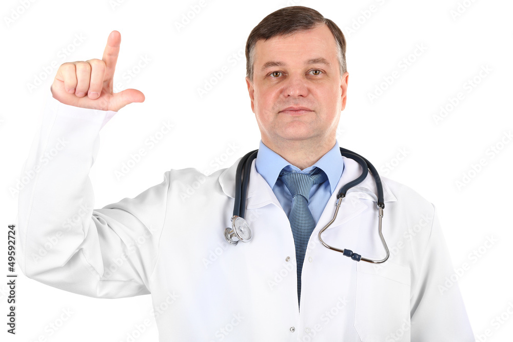 Medical doctor with stethoscope isolated on white Medical doctor with stethoscope isolated on white