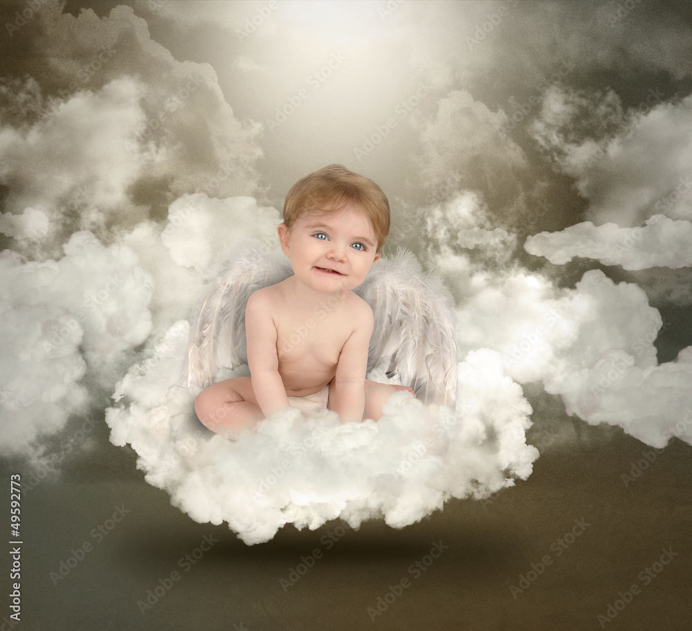 Happy Angel Baby Sitting on Clouds Happy Angel Baby Sitting on Clouds