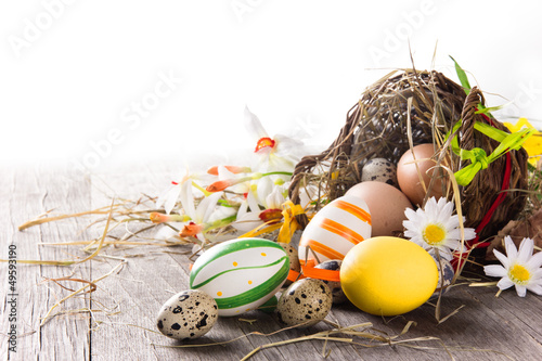 Colorful easter eggs with b...