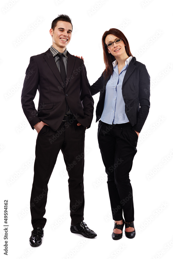 Full length pose of happy young business partners Full length pose of happy young business partners
