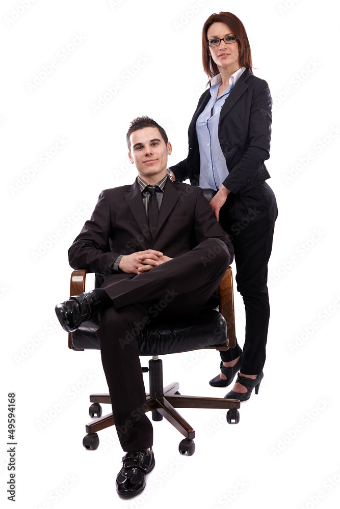 Businesswoman and businessman in full length pose Businesswoman and businessman in full length pose