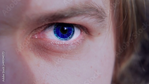 man with an electronic eye. Macro. Closeup