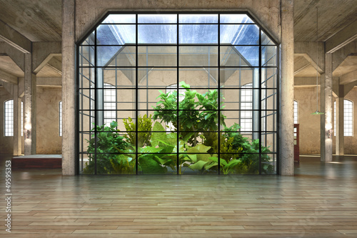 Empty room of business, or residence with atrium background photo