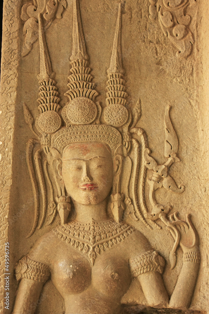 Wall bas-relief of Devata, Angkor Wat temple, Cambodia