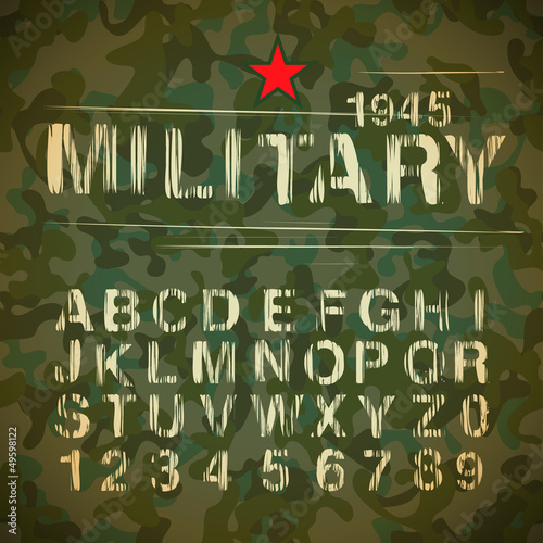 Military Vintage Alphabet, vector Eps10 illustration. photo