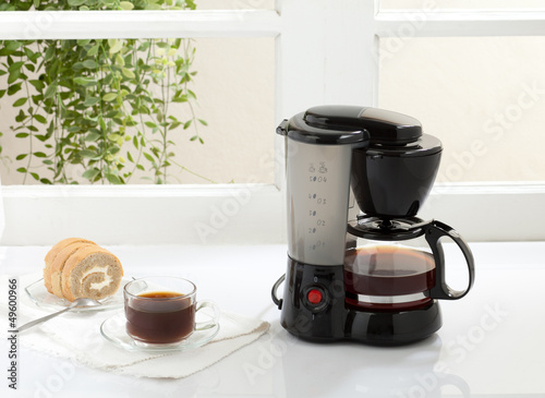 Slika na platnu Enjoy your breakfast with coffee maker and boiler machine