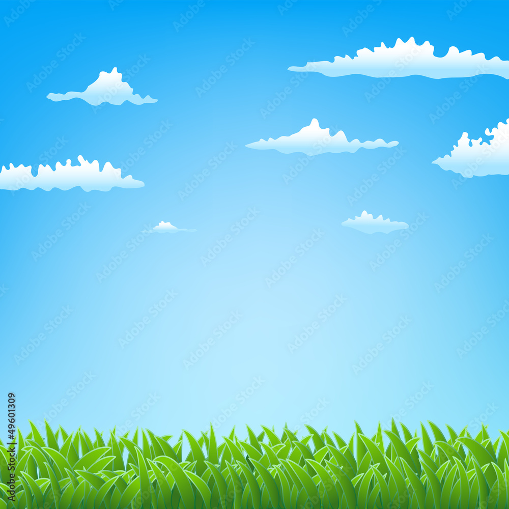 spring background with grass and clouds